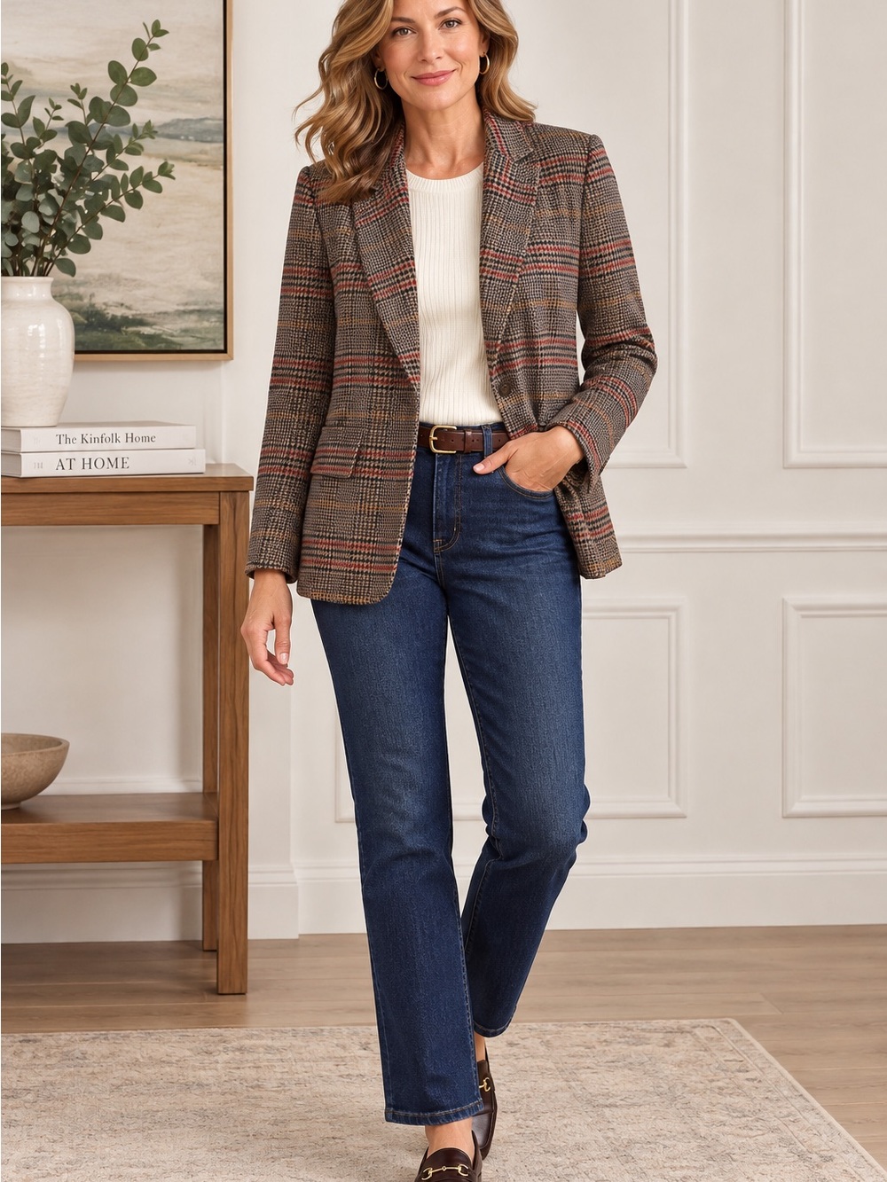 Evan Picone Womens Vintage Sz 4 Wool Blazer Plaid Tweed Made USA Preppy Academia